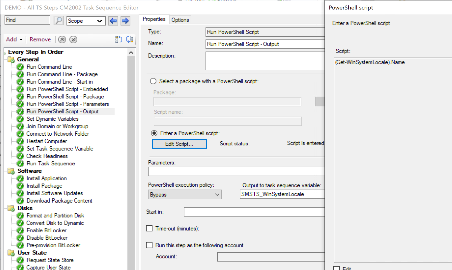 MDT: Running a single PowerShell Cmdlet from a Task Sequence Step