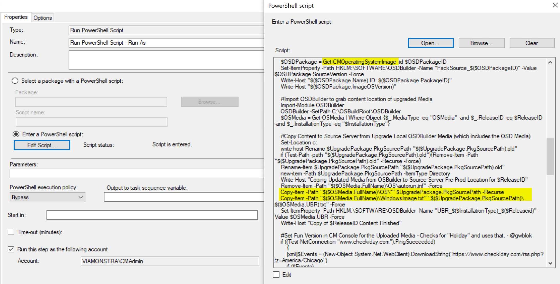 Run Powershell script from software package