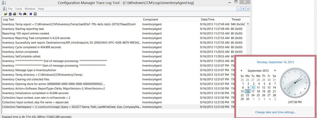 Inventory Agent log with date & time displaied.