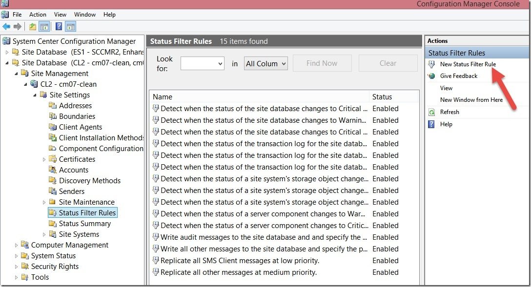 Create a Status Filter Rule - CM07 Status Filter Rules