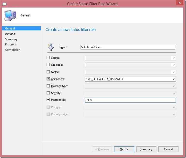 Create a Status Filter Rule - General