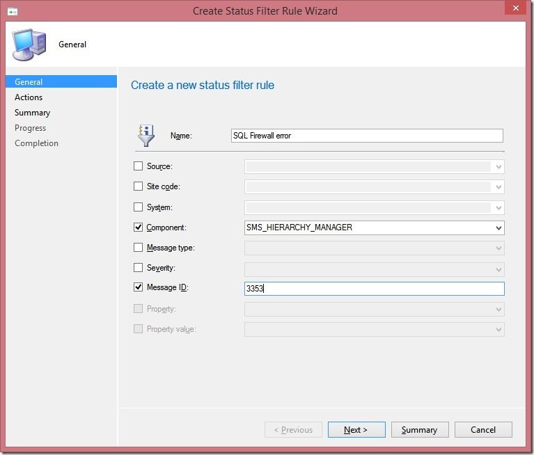 Create a Status Filter Rule - General