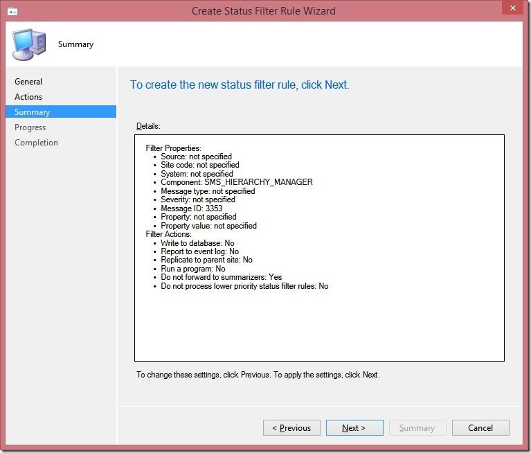 Create a Status Filter Rule - Summary