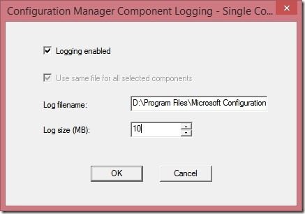 So verwenden Sie den Configuration Manager Service Manager zum Ändern der Protokolldateigröße - Größe