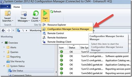 Configuration Manager Service Managerin käyttäminen lokitiedoston koon muuttamiseen - Käynnistä
