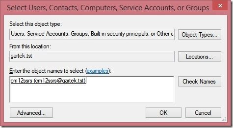 Configuration Manager 2012 R2, SSRS e grupo de acesso de autorização do Windows - conta