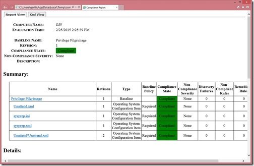 Test the Configuration Baseline Manually - Compliance Report