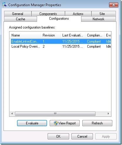 Configuration Baseline Remediation-Baseline-Compliant Configurations Tab-Compliant