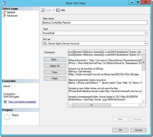 How to Automatically Backup ConfigMgr Reports using SQL Server Agent-Step 12