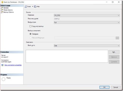Come eseguire il backup del database ConfigMgr utilizzando SQL Server - Passaggio 2
