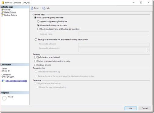 How to Backup Your ConfigMgr Database Using SQL Server-Step 5