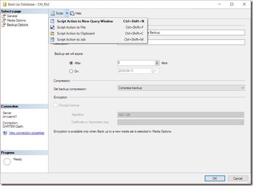 Come eseguire il backup del database ConfigMgr utilizzando SQL Server - Passaggio 7
