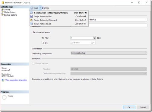 How to Backup Your ConfigMgr Database Using SQL Server-Step 7