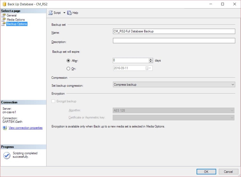 Cómo hacer una copia de seguridad de su base de datos ConfigMgr usando SQL Server-Paso 9
