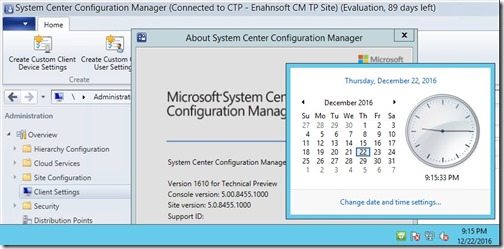 Does Installing the Latest ConfigMgr Current Branch TP Reset the Number of Evaluation Days Left-TP1610