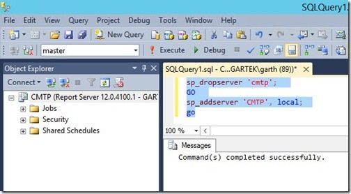 Windows Serverin nimeäminen uudelleen, kun SQL Server ja WSUS on jo asennettu-komento (t) on suoritettu onnistuneesti Viesti