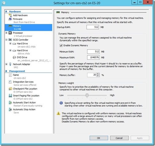 More RAM Space Needed for VMs with Windows Server 2012 R2-Startup RAM Field