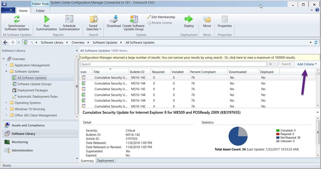 no assignments specified as part of update criteria