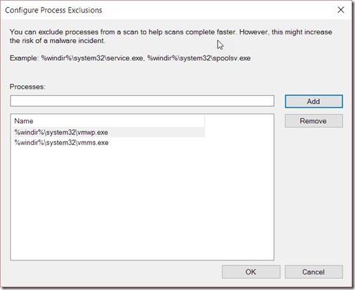Reducing the Effects of Endpoint Protection on Hyper-V Server Performance-Process Exclusions