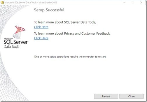 Miten SQL Server Data Tools asennetaan - Asennus onnistui