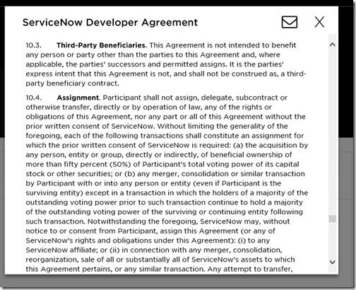Begär ett ServiceNow Developer Instance - Agreement