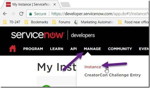Request a ServiceNow Developer Instance - Manage - Instance