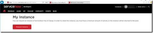 Request a ServiceNow Developer Instance - Request Instance