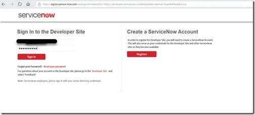 Request a ServiceNow Developer Instance - Sign In Button