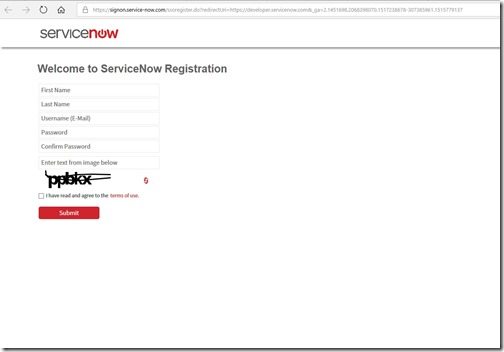 Begär en ServiceNow Developer Instance - Användarvillkor