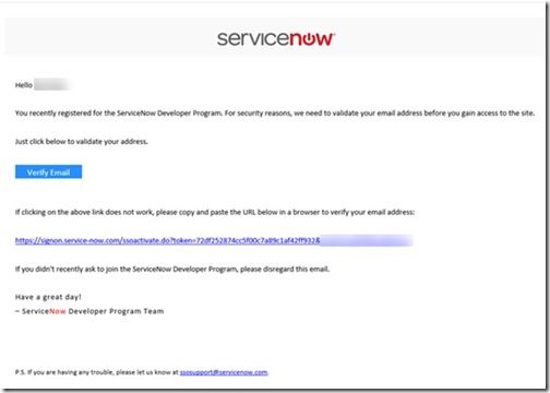 Begär en ServiceNow -utvecklarinstans - Verifiera e -post