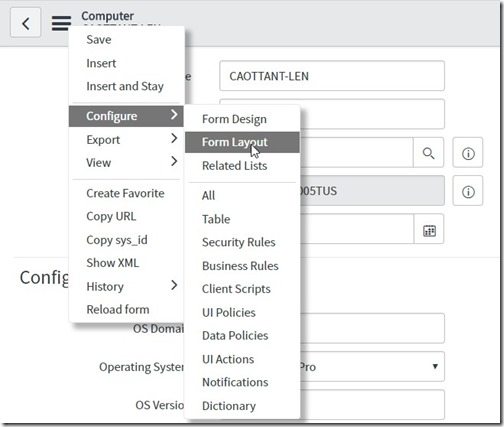 Customize SCCM Data in the ServiceNow CMDB - Form Layout