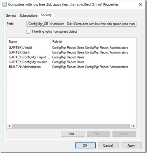 Grant Permission to a Single SCCM SSRS Report - Security Tab