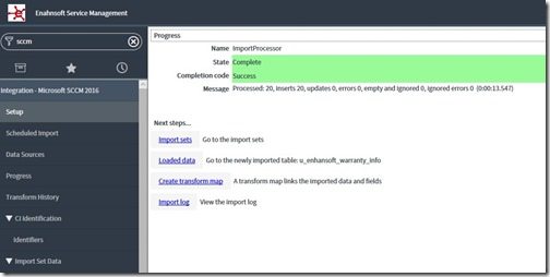 Import Custom SCCM Data - Success