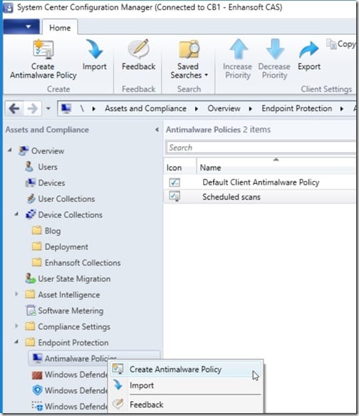 Anti-Malware Policy for Endpoint Protection - Create Antimalware Policy