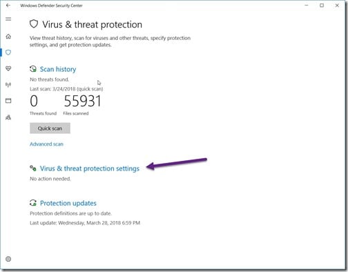 Anti-Malware Policy for Endpoint Protection - Protection Settings Link