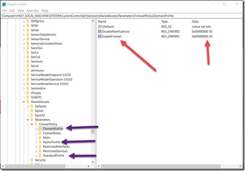 Detect If the Firewall Is Off - Registry Editor