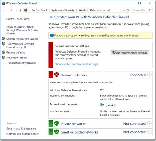 Detectar si el firewall está desactivado - Firewall de Windows Defender