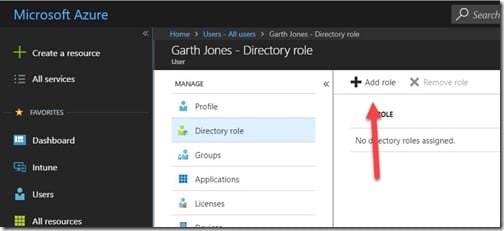 Intune Service Administrator - Add Role Button