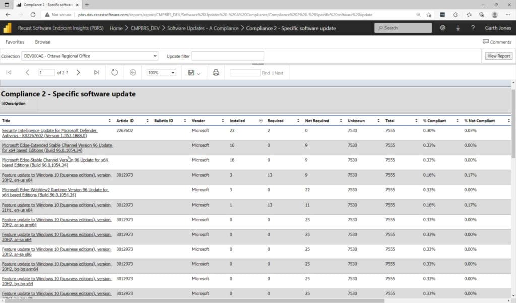 Five Best ConfigMgr Reports - Compliance 2 - Specific software update