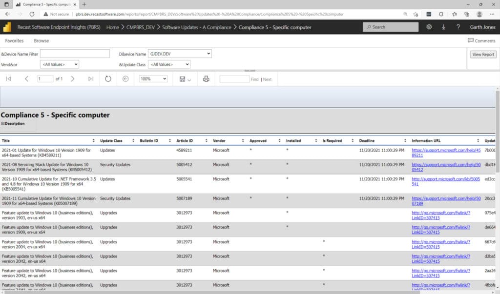 Five Best ConfigMgr Reports - Compliance 5 - Specific computer