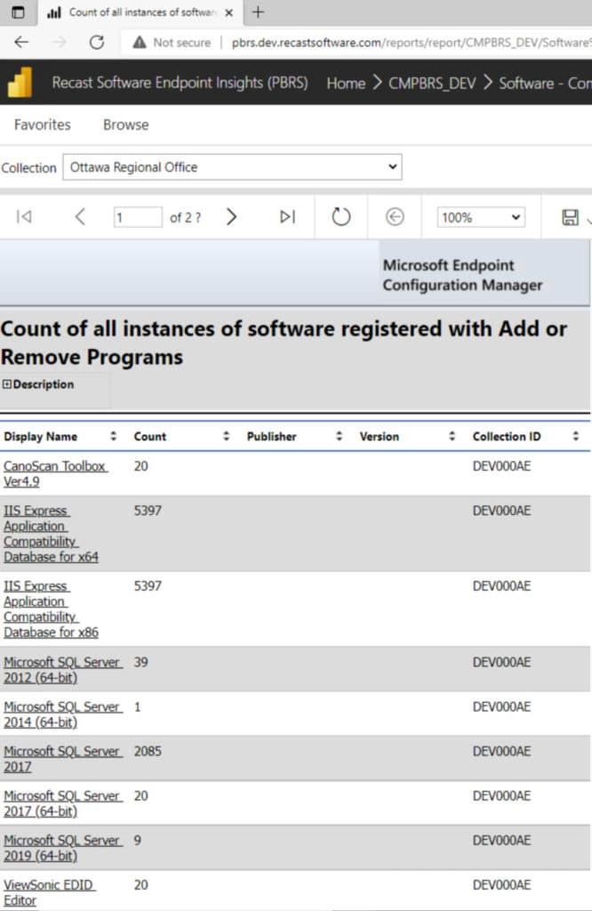 Conteggio di tutte le istanze di software registrate con Installazione applicazioni