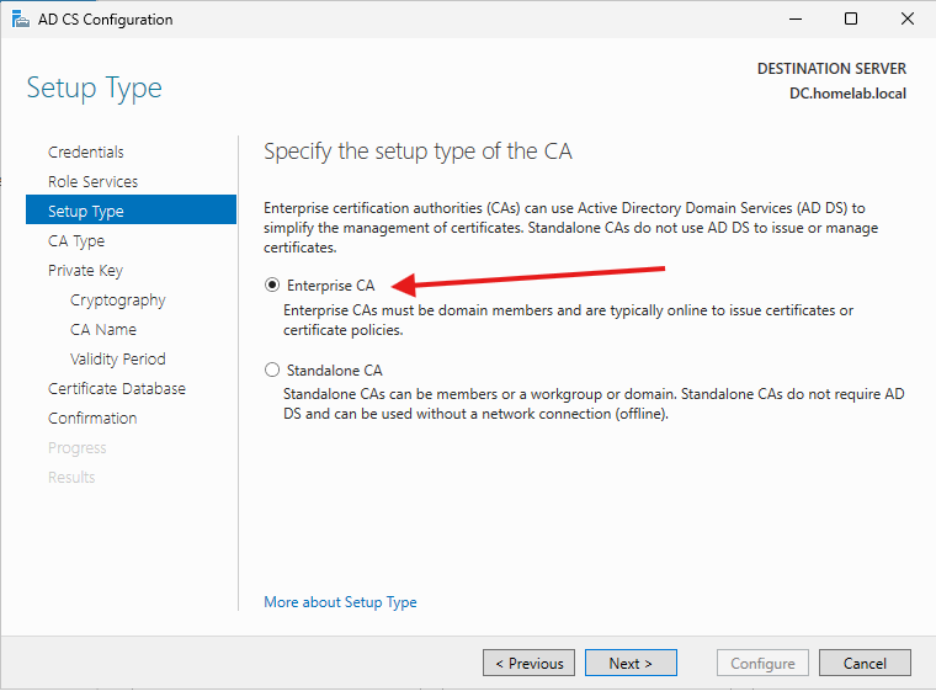 Creating a Certificate Authority - CA Setup Type