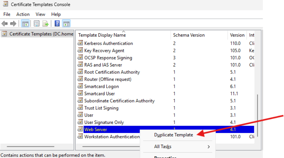 Creating a Certificate Authority - Duplicate web server template
