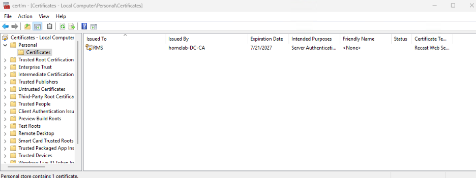 Creating a Certificate Authority - RMS Certificate 