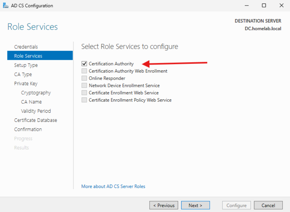 Creating a Certificate Authority - CA Role Services
