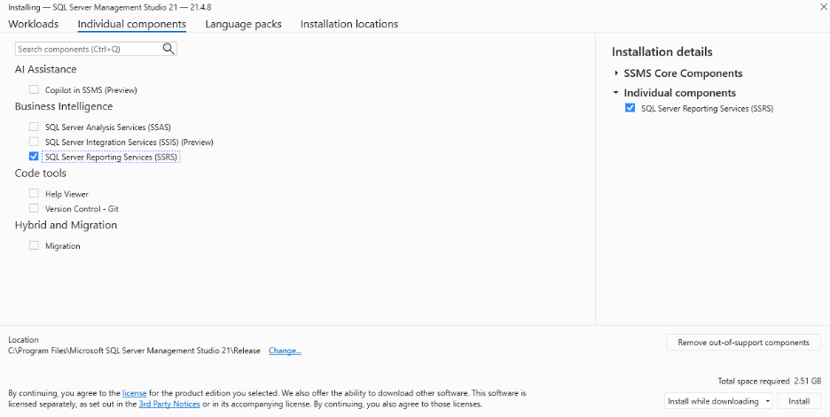 Installing SQL - Installing SSRS