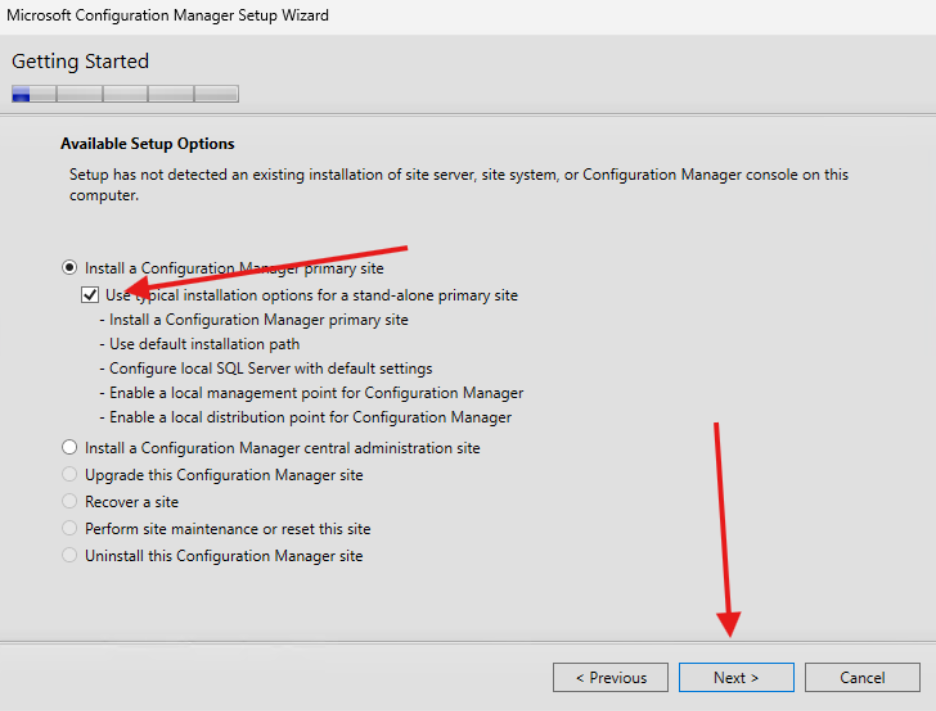 ConfigMgr Install - Getting started setup options