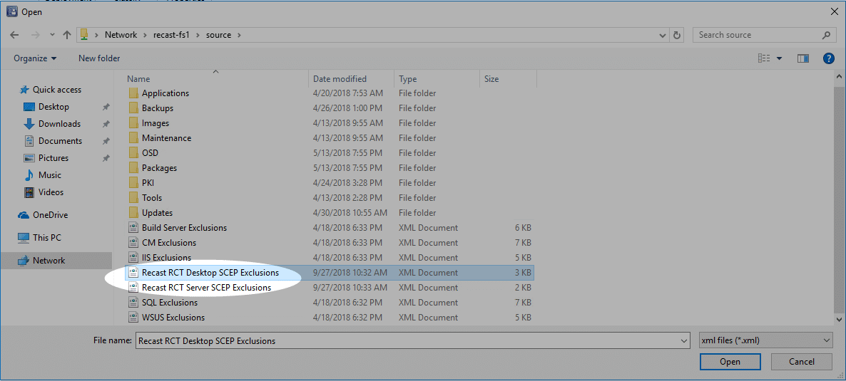 Navigate to where exclusions are stored