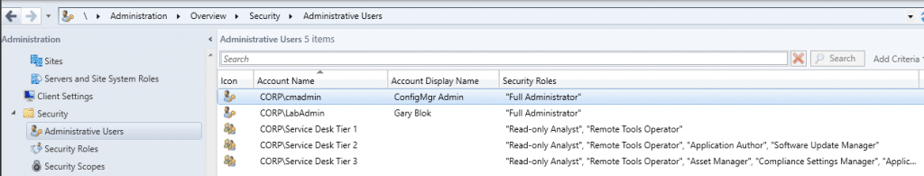 Service Desk Tier 1 -3 Support positions have different access to the ConfigMgr Console