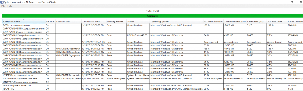 Quick overview of the machines